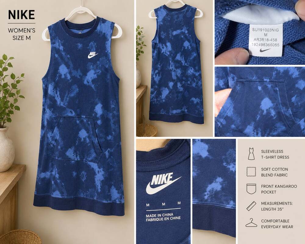 Nike Women's Sleeveless French Terry Tie-Dye Dress with Front Kangaroo Pocket